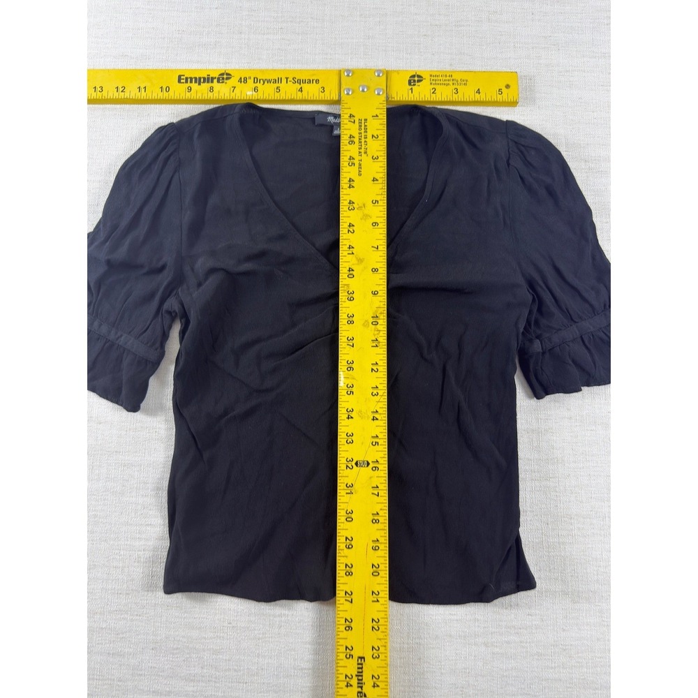 Madewell Blouse Womens 2 Black V Neck Button Front Puff Sleeve Ruffle Top - Picture 9 of 10